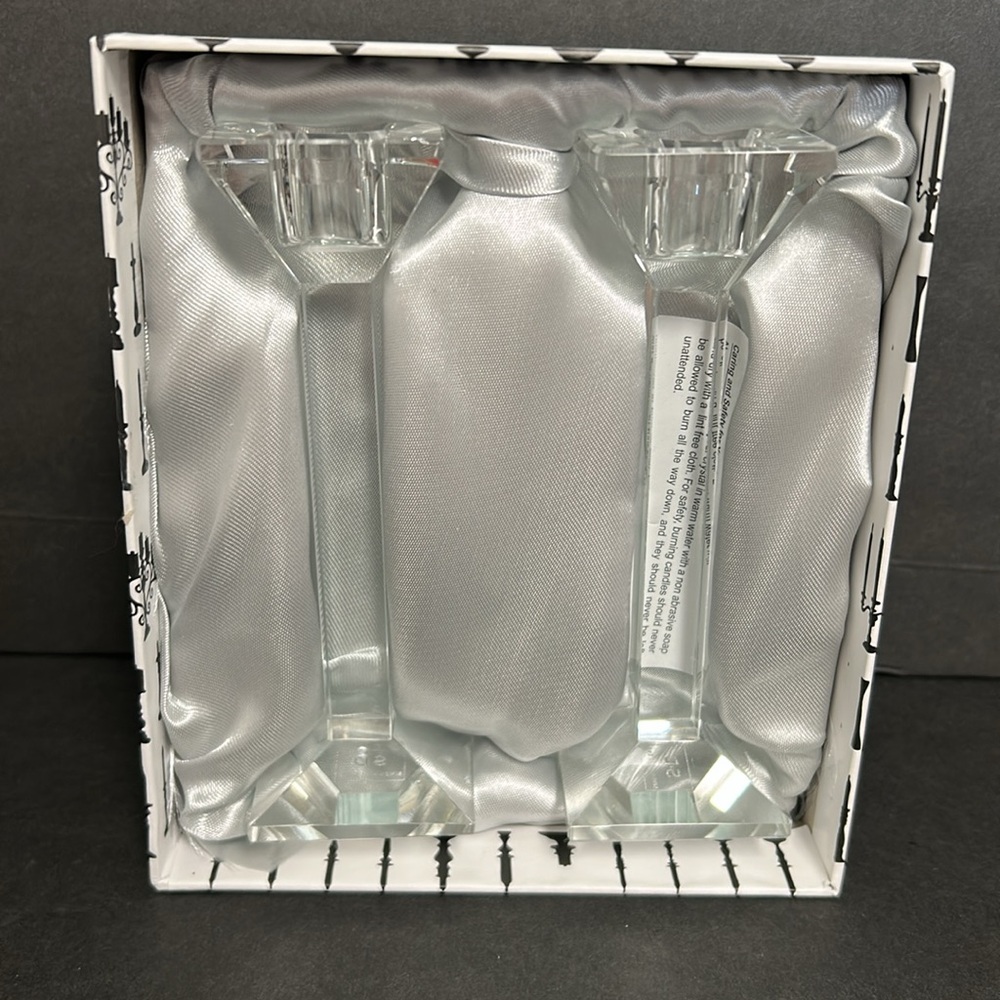 Simon & Designs NOB Crystal Set of 2 Square 6” Tall MCM Candlestick Holders